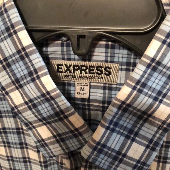 Men’s Express Blue plaid button down shirt - Picture 2 of 4